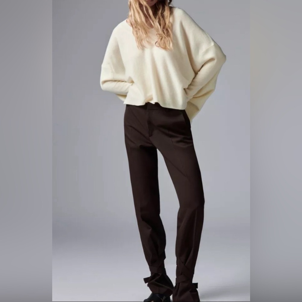 Zara EUC ecru sweater 100% wool long sleeves oversized jumper medium minimalist